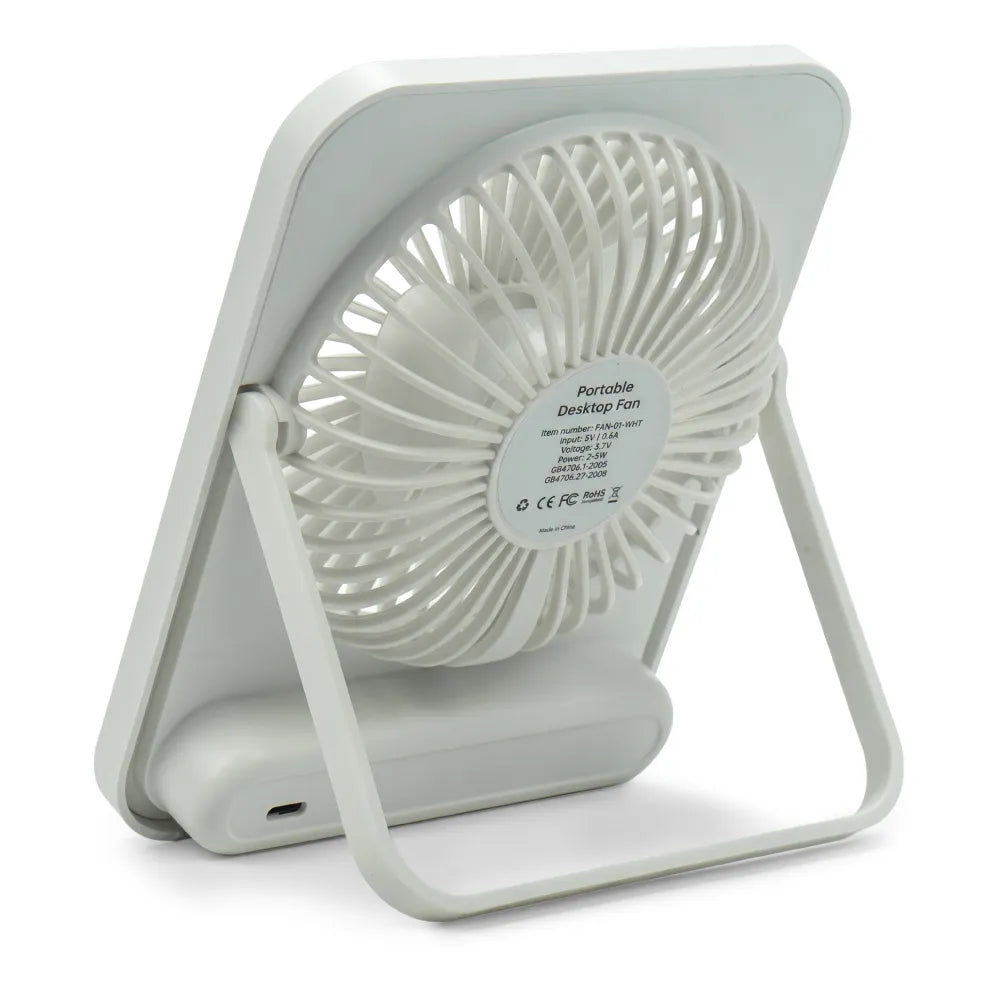 Rechargeable Table-Top Fan with Rotating Desk Stand, Compact & Portable, Type-C