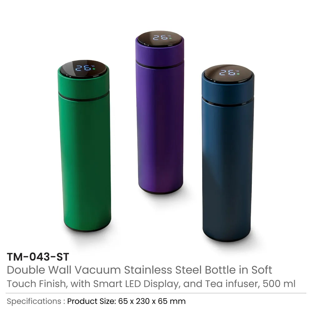 Smart Temperature LED Display Bottles in Soft Touch Finish - 500ml