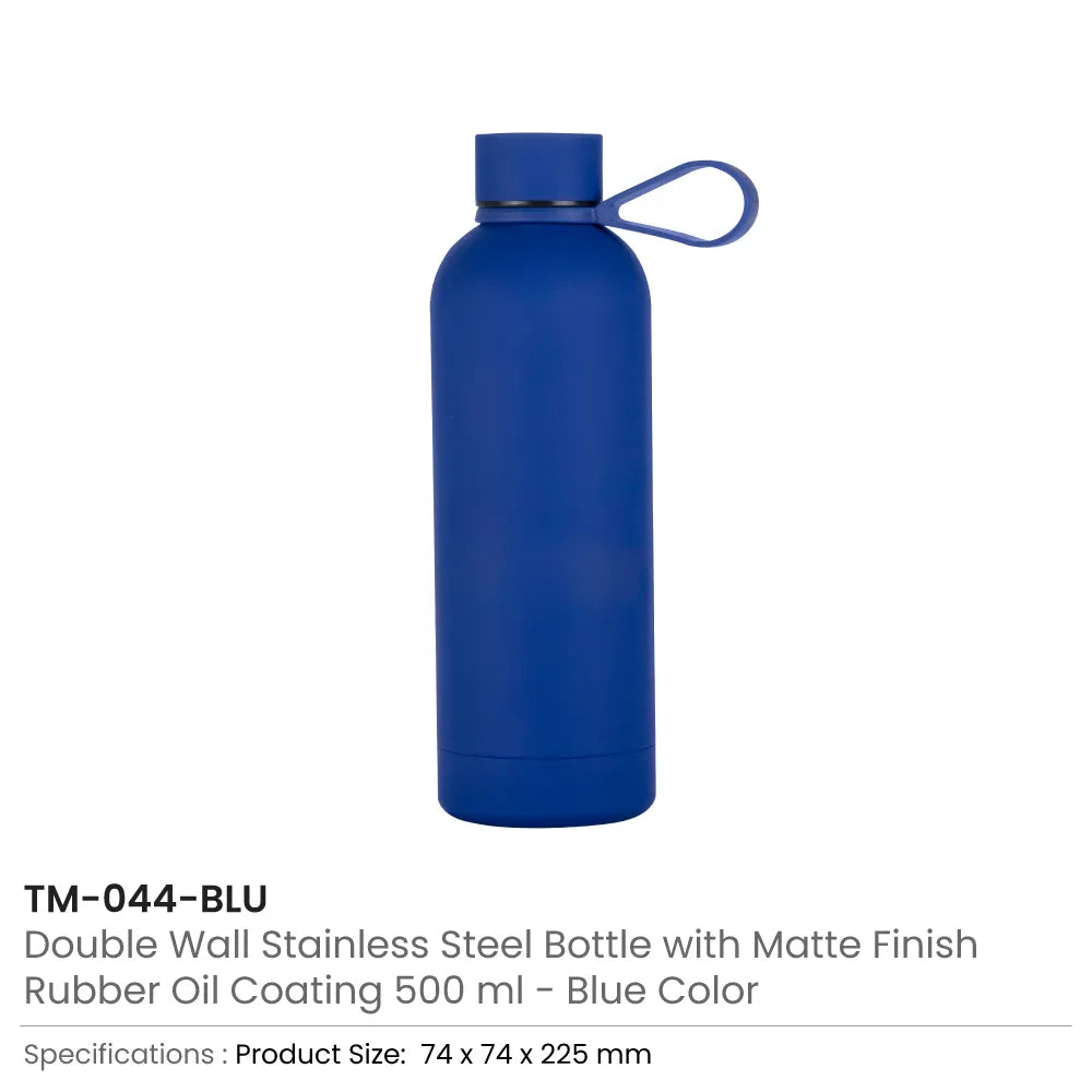 Stainless Steel Water Bottles 500ml – Double Wall, Matte Finish, Soft-Touch Rubber Coating