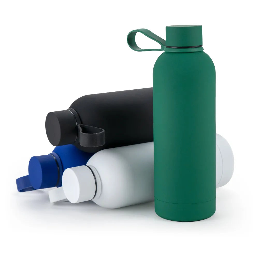 Stainless Steel Water Bottles 500ml – Double Wall, Matte Finish, Soft-Touch Rubber Coating