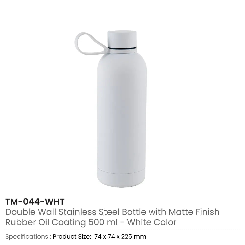 Stainless Steel Water Bottles 500ml – Double Wall, Matte Finish, Soft-Touch Rubber Coating