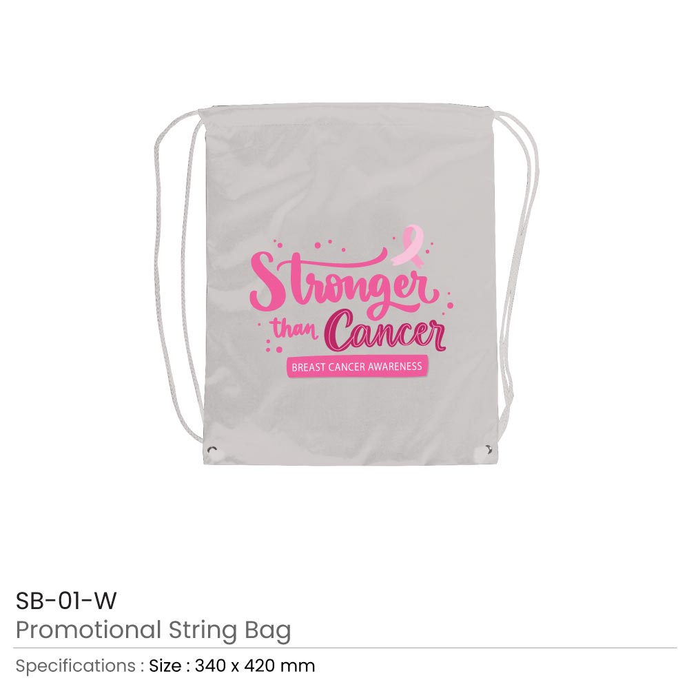 String Bags with Breast Cancer Awareness Logo