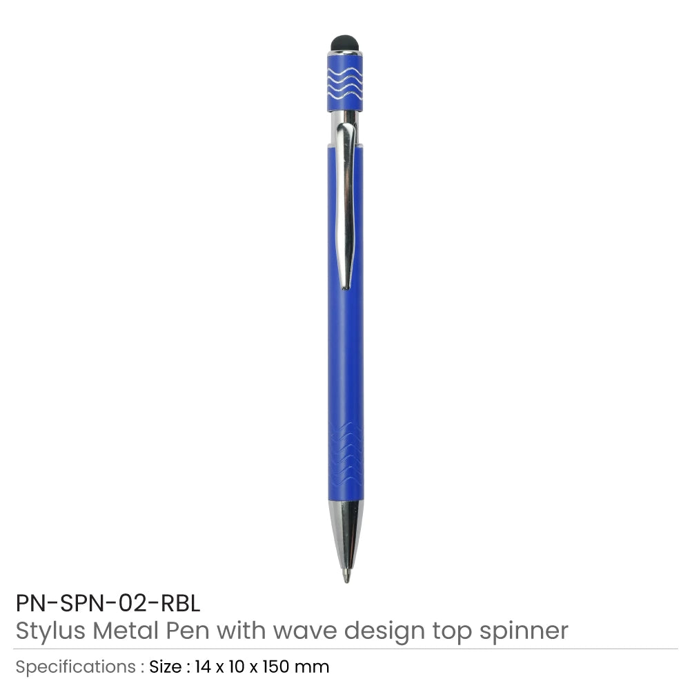 Stylus Metal Pens with Wave Design Top Spinner – Push Button (Blue Ink)