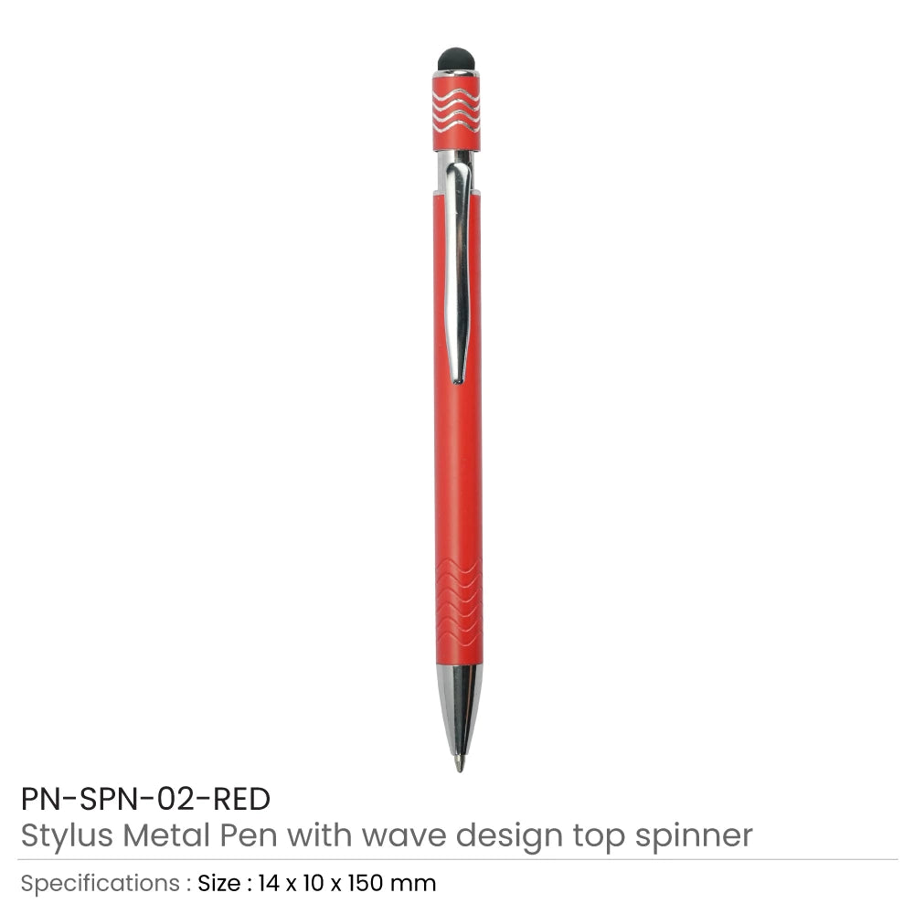 Stylus Metal Pens with Wave Design Top Spinner – Push Button (Blue Ink)