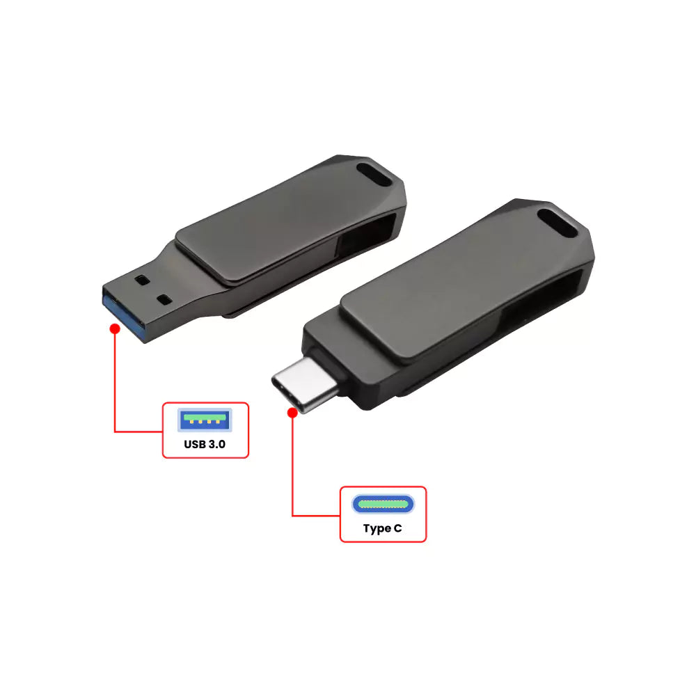 Swivel OTG USB in Gun Metal 64GB V. 3.0 Type C