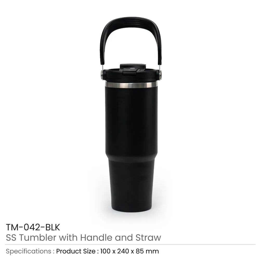 Tumbler with Handle and Straw SS Double Wall 900ml