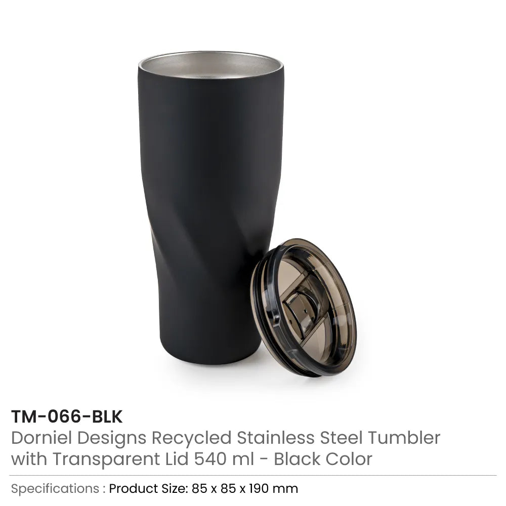 Dorniel Designs Tumblers with Transparent Lid, Recycled Stainless Steel - 540ml