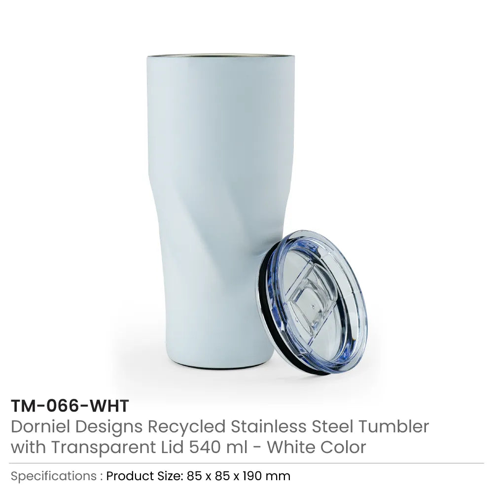 Dorniel Designs Tumblers with Transparent Lid, Recycled Stainless Steel - 540ml