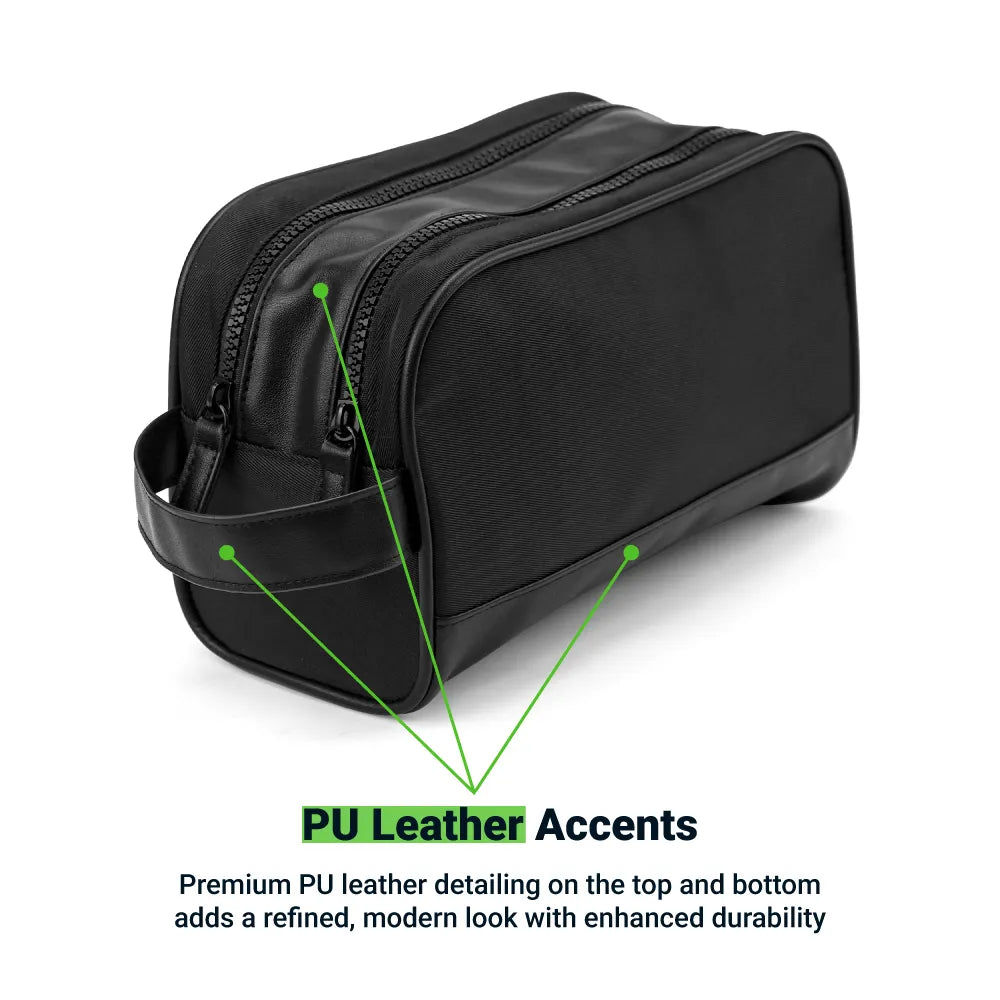 Twill Fabric Utility Pouch with PU Handle and 2 Main Zipper Compartments