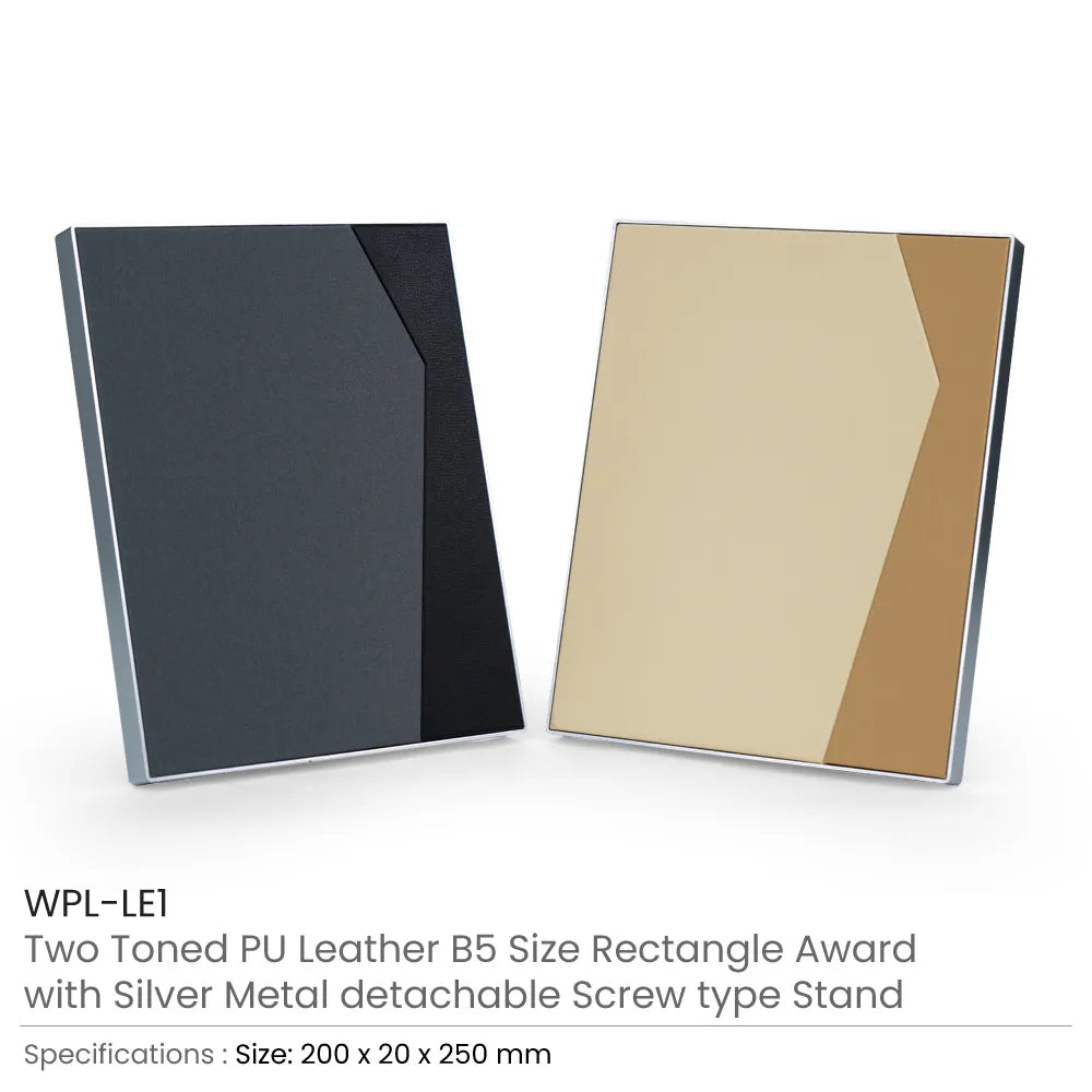 Two-Toned PU Leather Awards with Aluminum Frame & Stand – B5 Size in Luxury Box