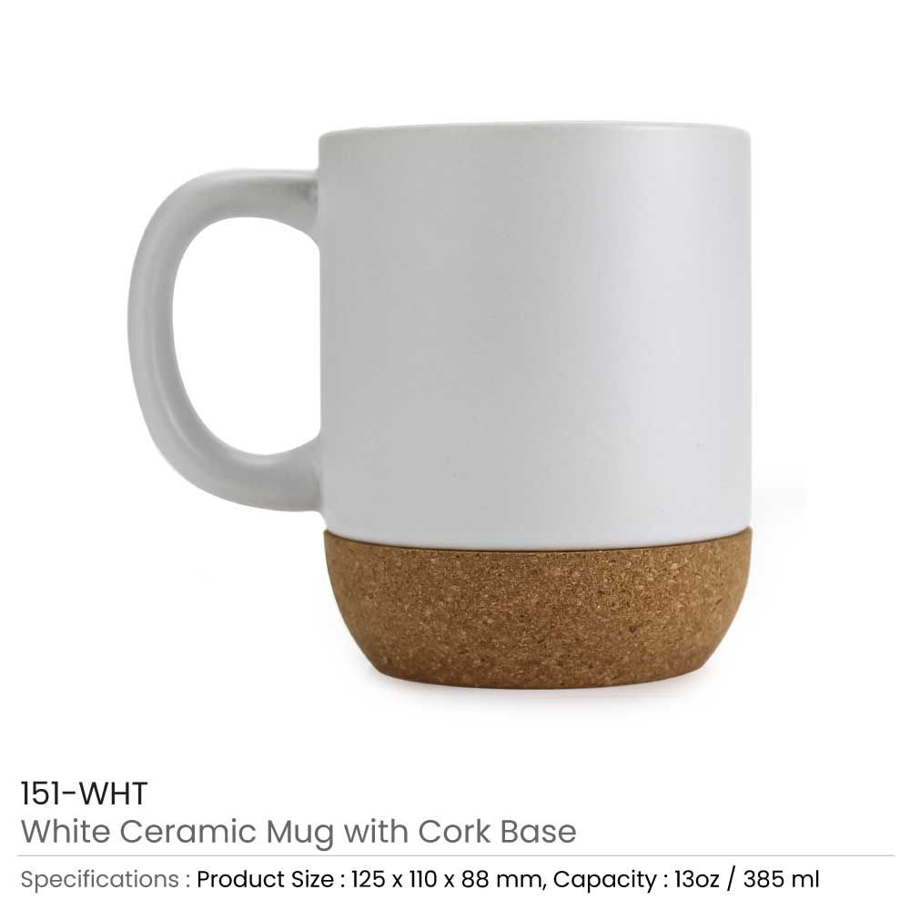 Ceramic Mugs with Lid and Cork Base 385 ml - Ramadan Gifts