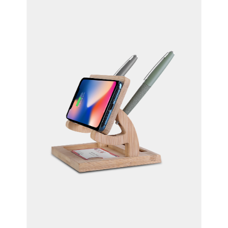 WIRELESS LOUNGE - Bamboo Desktop Organizer with Wireless Charger