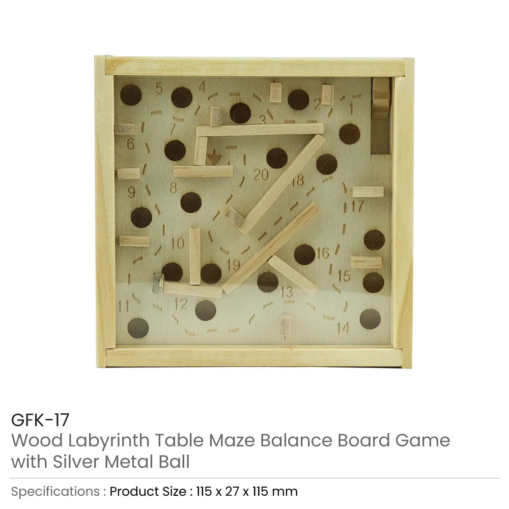 Wooden Maze Board Game with Silver Metal Ball – Labyrinth Balance Puzzle