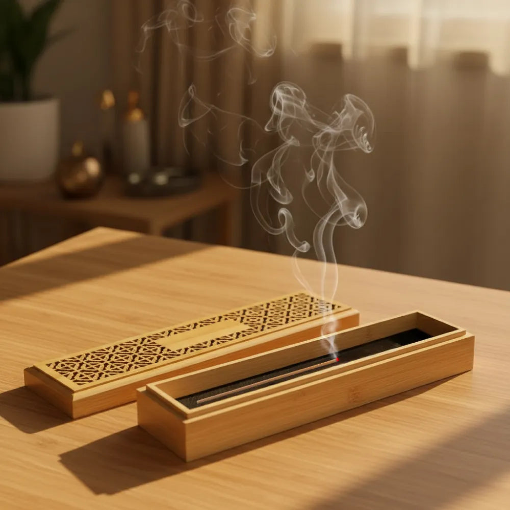Wooden Incense Burner Holder with Drawer Includes 10 Pcs Oud Sticks
