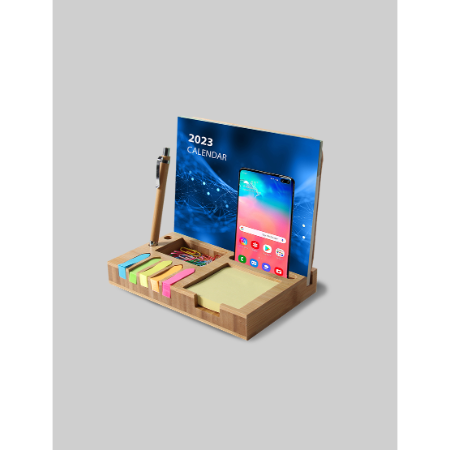 BAM ORGANIZER - Eco-Friendly Bamboo Desktop Organizer with Calendar, Sticky Notes, and Mouse Pad
