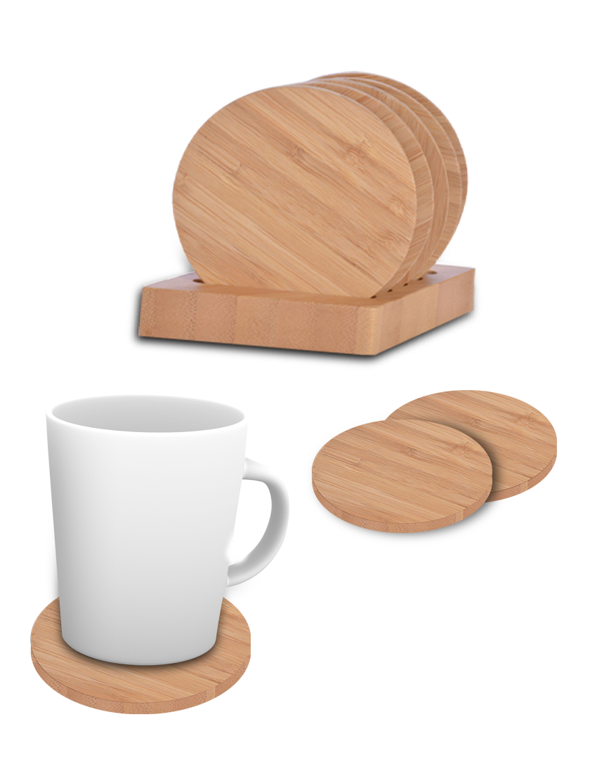 BAMBOO COASTER - Eco-Friendly 5-Piece Round Coaster Set with Stylish Holder