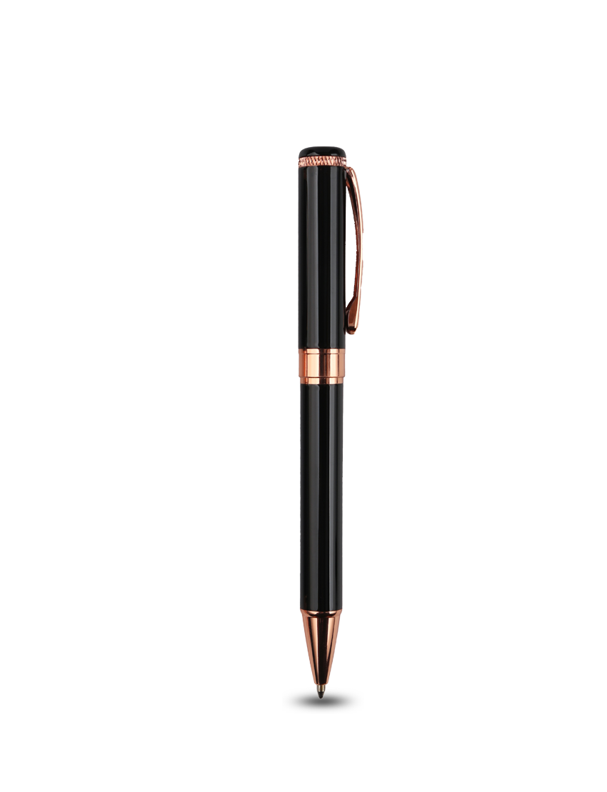 CHARM PEN - Elegant Black and Rose Gold Ballpoint Pen with Engraving Mirror Effect