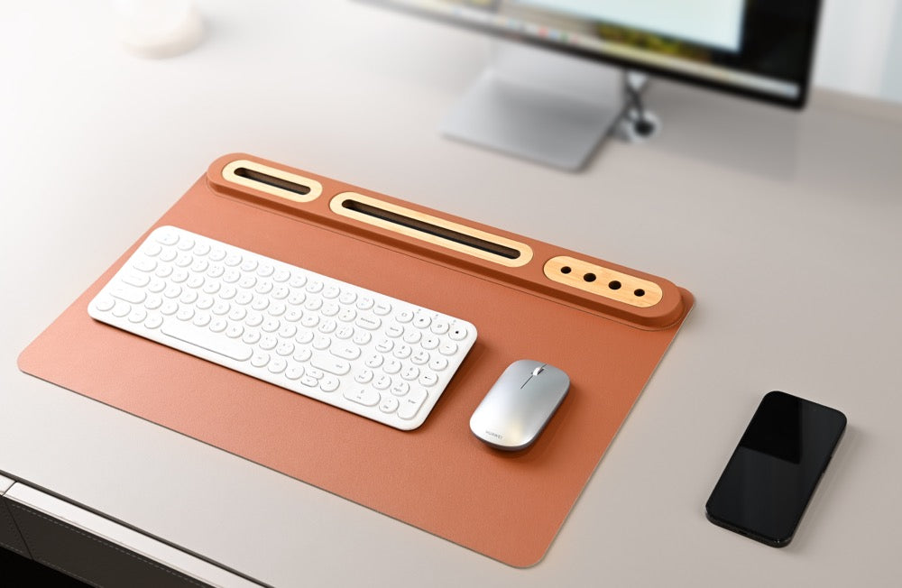 SOFTIDESK ORGANIZER - Eco-Friendly Desk Mat with Bamboo Holders for Ultimate Organization