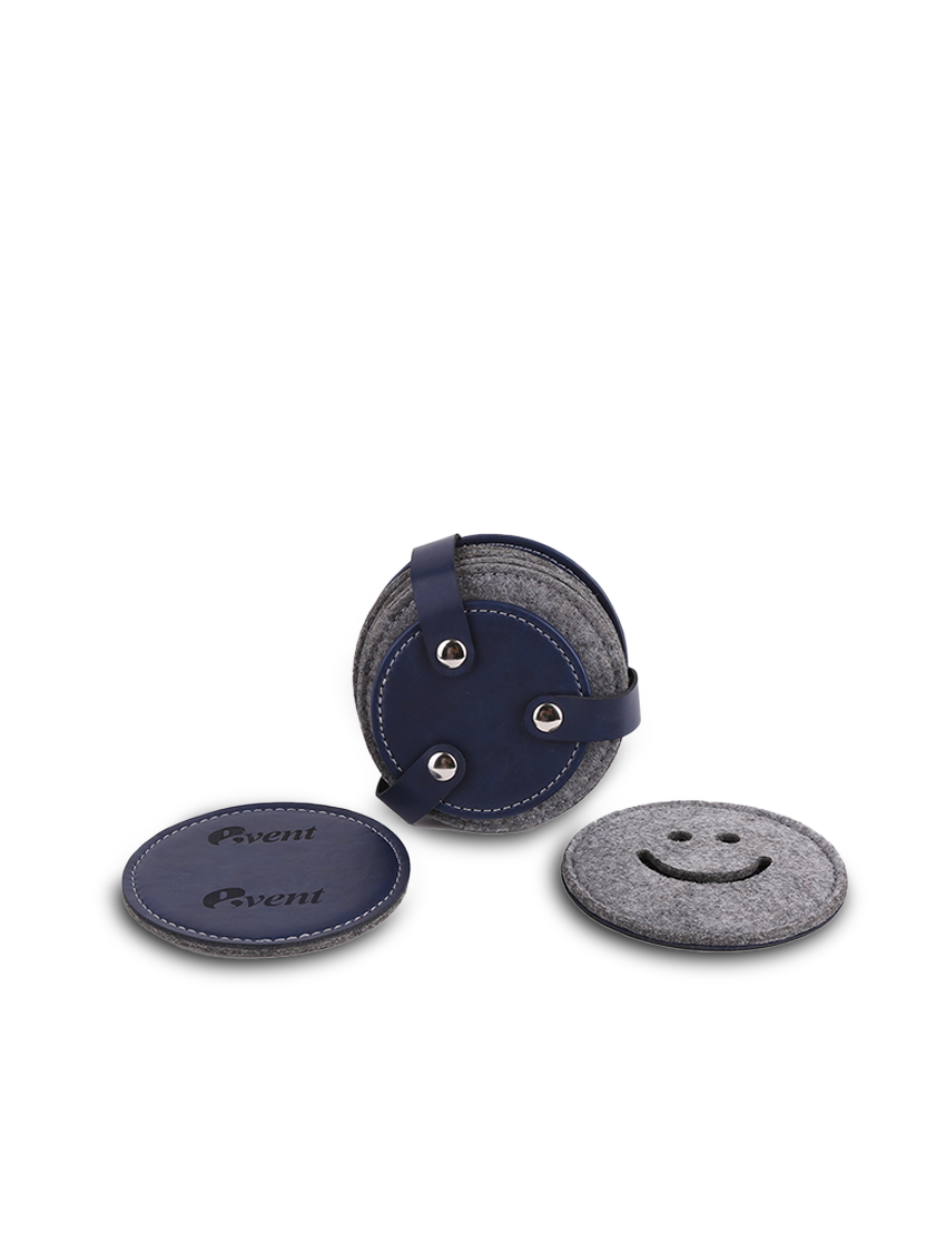 HAPPY COASTER - Fun Smiley Face Coasters Set with PU and Felt Design