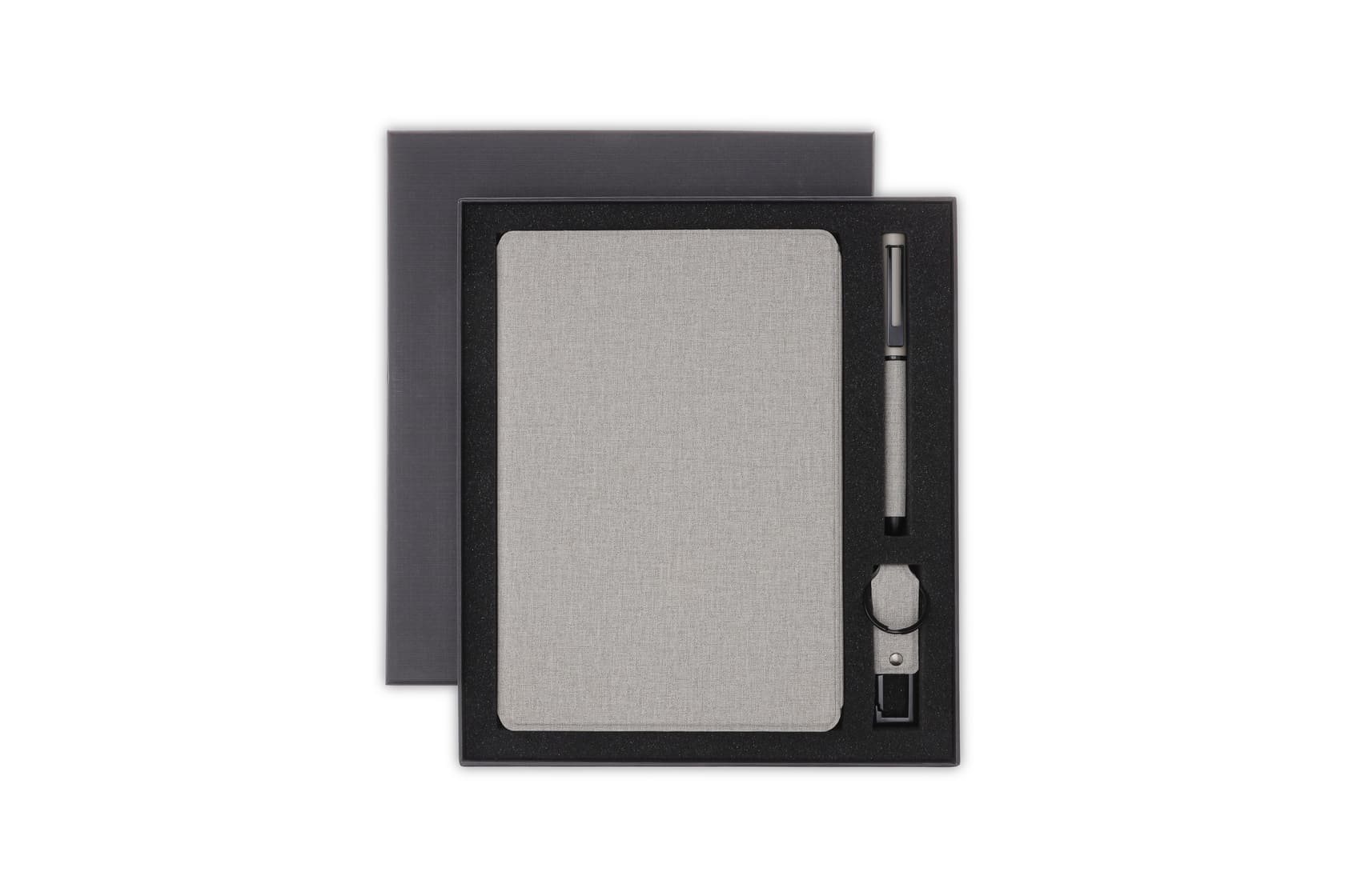 LENZEN - CHANGE ZERO Sustainable Gift Set with Refillable Notebook, Pen & USB Keychain - Grey