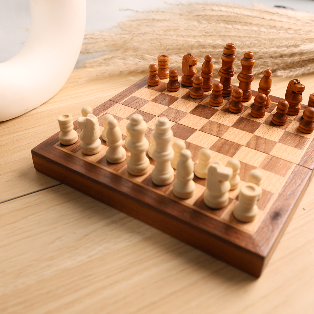 CHESS BOARD – Compact Wooden Chess Set for Travel, Home Use with Educational Focus on Strategy & Concentration