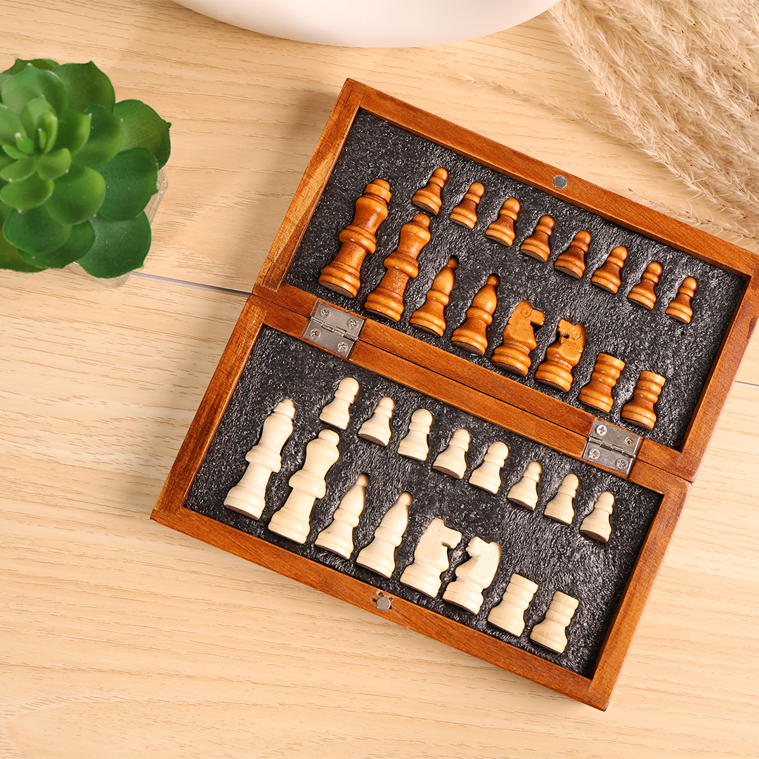 CHESS BOARD – Compact Wooden Chess Set for Travel, Home Use with Educational Focus on Strategy & Concentration