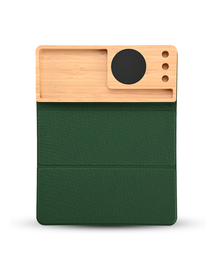 MOUSEPAD ORGANIZER - Foldable RCS PU Mousepad with Bamboo Wireless Charger and Light-Up Feature