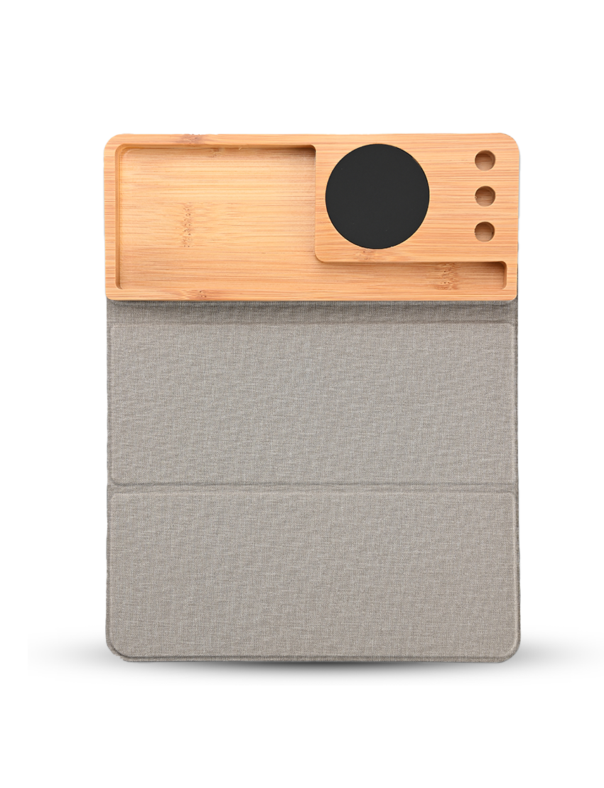 MOUSEPAD ORGANIZER - Foldable RCS PU Mousepad with Bamboo Wireless Charger and Light-Up Feature