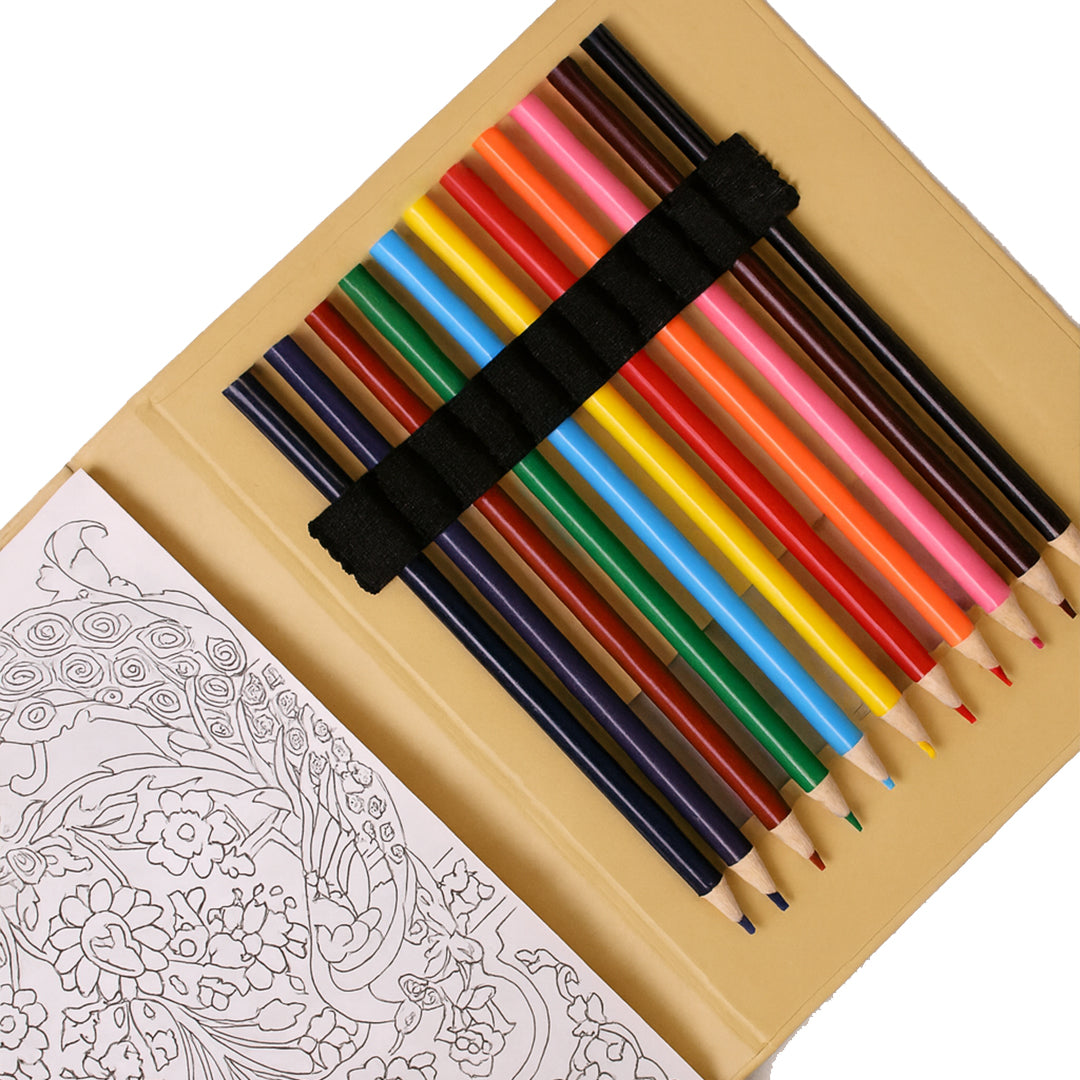 COLOR BOOK – A5 Creative Coloring Set with 50 Patterned Pages & 12 Coloring Pencils for Art on the Go