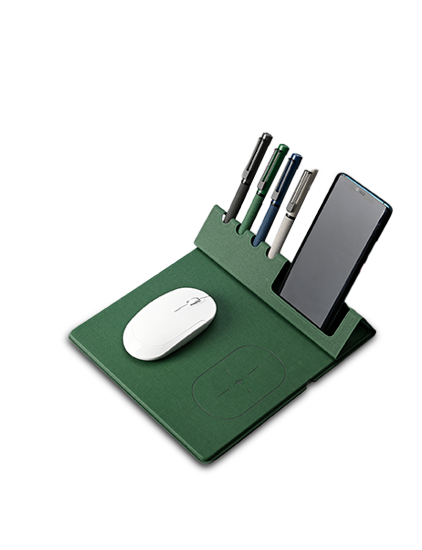 W-PAD ORGANIZER - 10W Fast Charging Wireless Mouse Pad with Bamboo Desktop Organizer