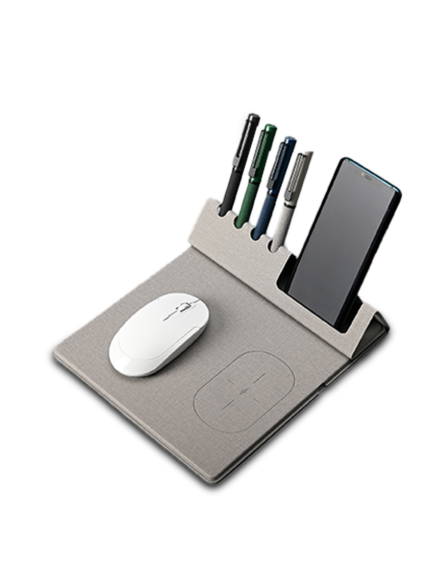 W-PAD ORGANIZER - 10W Fast Charging Wireless Mouse Pad with Bamboo Desktop Organizer